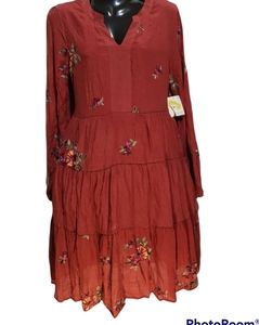 0120 Anthropologie Fig and Flower Embroidered Longsleeve boho dress